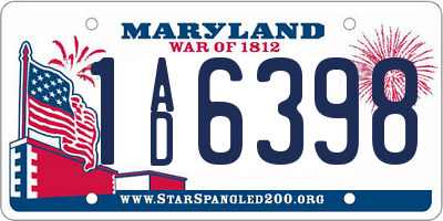MD license plate 1AD6398