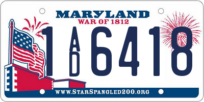 MD license plate 1AD6418