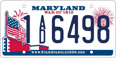 MD license plate 1AD6498