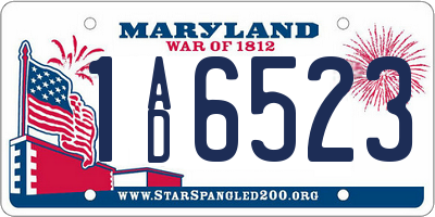 MD license plate 1AD6523