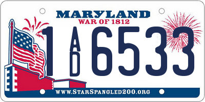 MD license plate 1AD6533