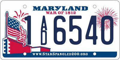 MD license plate 1AD6540