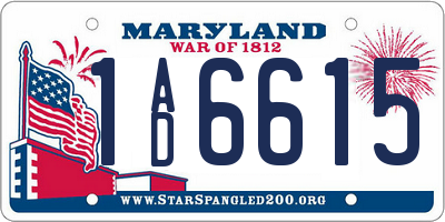 MD license plate 1AD6615