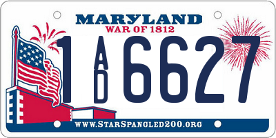 MD license plate 1AD6627