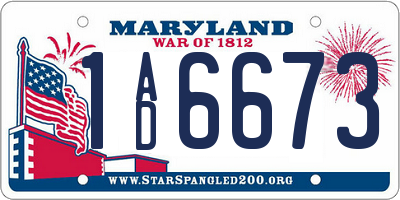 MD license plate 1AD6673