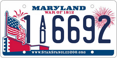 MD license plate 1AD6692