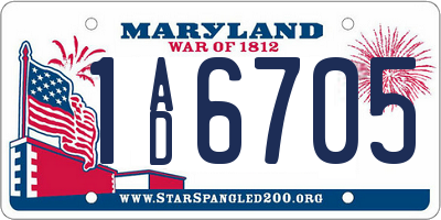 MD license plate 1AD6705