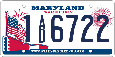 MD license plate 1AD6722