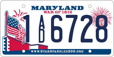 MD license plate 1AD6728