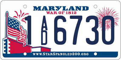 MD license plate 1AD6730