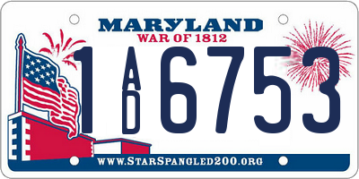 MD license plate 1AD6753