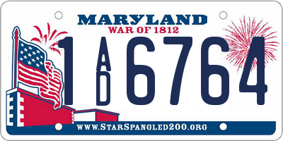 MD license plate 1AD6764