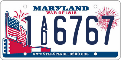 MD license plate 1AD6767