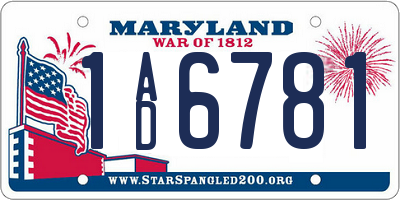 MD license plate 1AD6781