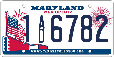 MD license plate 1AD6782