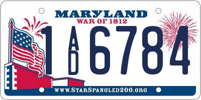 MD license plate 1AD6784