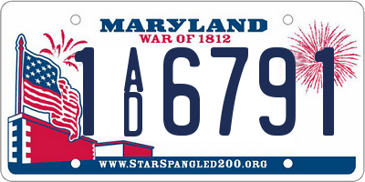 MD license plate 1AD6791