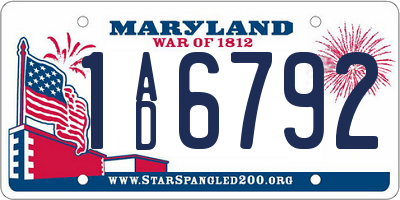 MD license plate 1AD6792