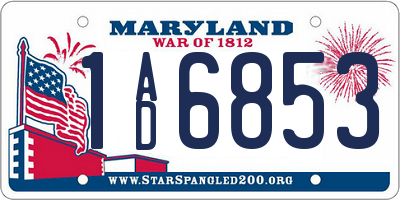 MD license plate 1AD6853