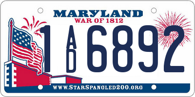 MD license plate 1AD6892