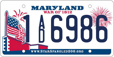 MD license plate 1AD6986