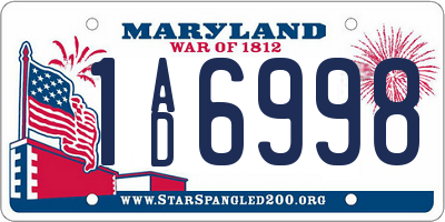 MD license plate 1AD6998