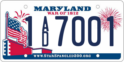 MD license plate 1AD7001