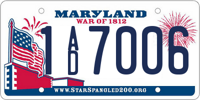 MD license plate 1AD7006