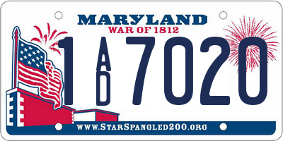 MD license plate 1AD7020