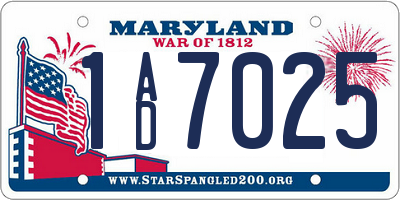 MD license plate 1AD7025
