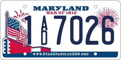 MD license plate 1AD7026