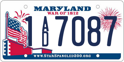 MD license plate 1AD7087