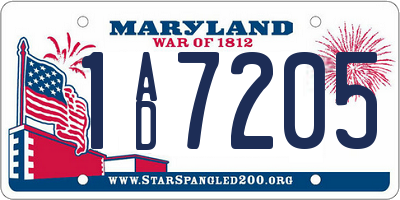 MD license plate 1AD7205