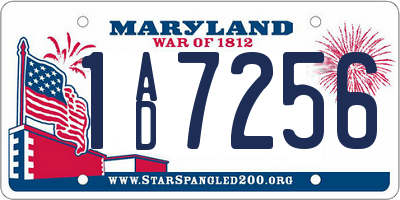 MD license plate 1AD7256