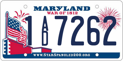 MD license plate 1AD7262
