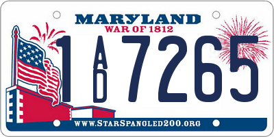 MD license plate 1AD7265