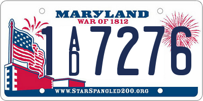 MD license plate 1AD7276