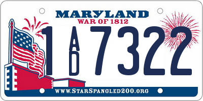 MD license plate 1AD7322