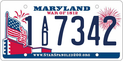 MD license plate 1AD7342