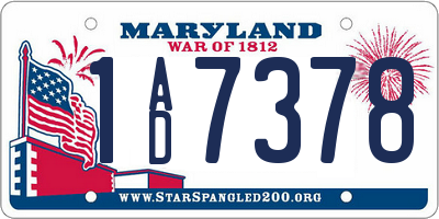 MD license plate 1AD7378
