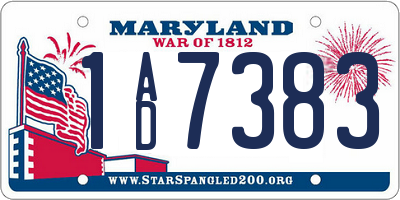 MD license plate 1AD7383