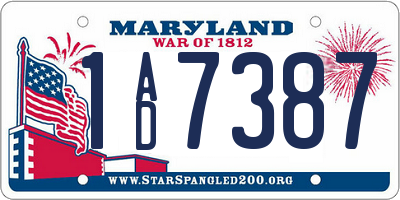 MD license plate 1AD7387