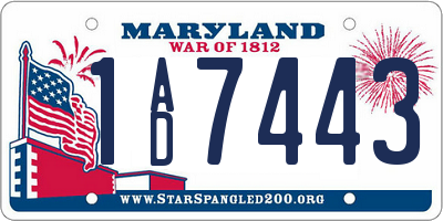 MD license plate 1AD7443