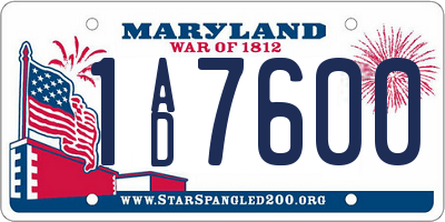 MD license plate 1AD7600