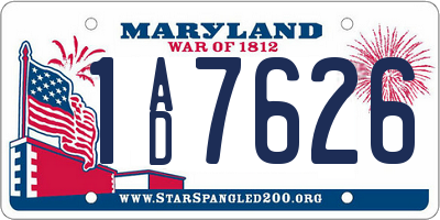 MD license plate 1AD7626