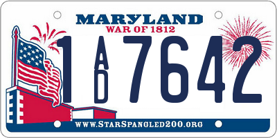 MD license plate 1AD7642