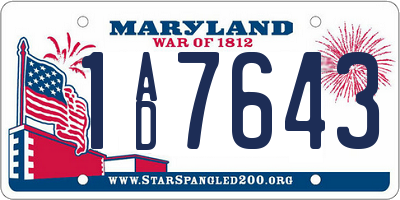 MD license plate 1AD7643