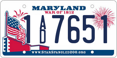MD license plate 1AD7651