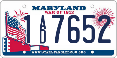 MD license plate 1AD7652