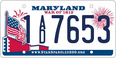 MD license plate 1AD7653